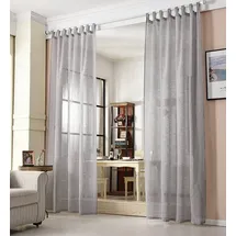 Woltu 2er-Set Gardine Schlaufenschal transparent Leinenoptik dunkelgrau 140x225 cm