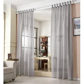 Woltu 2er-Set Gardine Schlaufenschal transparent Leinenoptik dunkelgrau 140x225 cm
