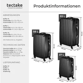 Tectake Hartschalenkoffer Koffer-Set 3-tlg. schwarz