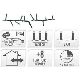 free & easy, self import agencies LED-Clusterlichterkette bunt, 800 LEDs, Grünes Kabel, Innen/Außen, 19m