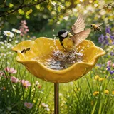 Wisfancy 1 Stück Vogeltränke Blume Metall, Bienentränke Insektentränke Schmetterlingstränke, Gartenstecker Aus Metall Gartendeko Für Draußen (Gelb)