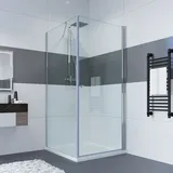 IMPTS 90 x 80 cm Duschkabine Duschabtrennung Glas Duschtür mit fester Glaswand, Drehtür Eckeinstieg Dusche Höhe 185 cm MIT Duschwanne