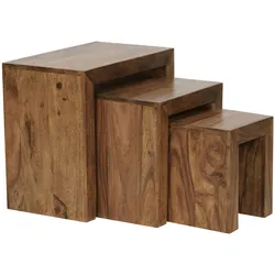 KADIMA DESIGN Satztisch Set: 3-teilig, Massivholz, platzsparend, handgefertigt, 45x50x30 cm, 37,5x37,5x28 cm, 30x25x25 cm.