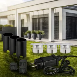 Briloner Connect to Shine 3er Set LED Bodeneinbaustrahler mit Bodenhülse, IP67 12 V 3er-Starterset - 4,5cm Topf