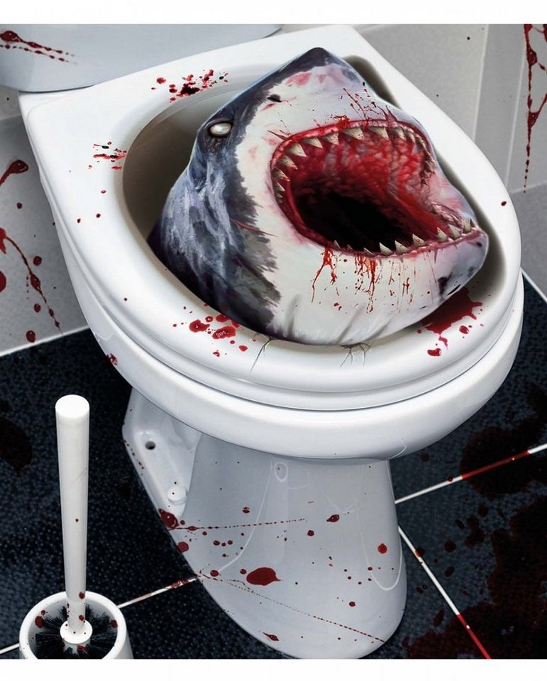 Horror-Shop Dekorationsfolie Blutrünstiger Killer Hai WC-Deckel Sticker für Hal grau|rot|schwarz|weiß