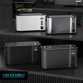 Arendo Langschlitz-Toaster für 4 Scheiben, Doppelwandgehäuse, integrierter Brötchenaufsatz, Bräunungsgrade 1-6, Brotzentrierung