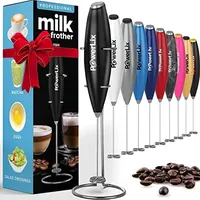 PowerLix Milchaufschäumer Stab, Milchschäumer Elektrisch - mit Edelstahlständer 15-20s, 19000 U/min, Batteriebetriebener Milk Frother für Kaffee, Latte, Cappuccino, Heiß & Kalte Schokolade