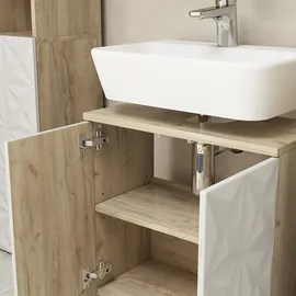 Vicco Waschbeckenunterschrank Edge Weiß modern 60x57 cm Badezimmer, Schrank Badschrank Badkommode Badmöbel 2 Türen