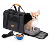 maxxpro Reisetasche Hund/Katze - 44 x 31 x 34 cm - Faltbare Futterschale/Tierbett - Schulterriemen und Tragegriff - bis 5 KG - Grau