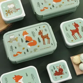 A Little Lovely Company Bento Lunchbox Brotdose, 14x21 cm (Waldtiere Grün) – Grün