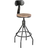 CLP Barhocker Hanam im Industrial-Look I Höhenverstellbarer Barhocker mit Holzsitz und Rückenlehne I Metallhocker mit Fußablage