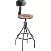 CLP Barhocker Hanam im Industrial-Look I Höhenverstellbarer Barhocker mit Holzsitz und Rückenlehne I Metallhocker mit Fußablage