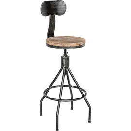CLP Barhocker Hanam im Industrial-Look I Höhenverstellbarer Barhocker mit Holzsitz und Rückenlehne I Metallhocker mit Fußablage