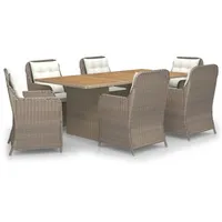 vidaXL 7-tlg Garten-Essgruppe Poly Rattan Braun Modell 3