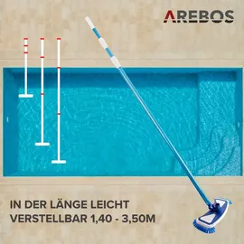 Arebos Poolbürste, Poolreiniger, Saugbürste, Teleskopstange, Poolsauger mit Schlauch, robuste Poolbürste mit seitlichen Borsten