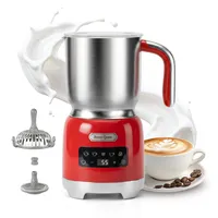 Hazel Quinn Milchaufschäumer Elektrisch, Retro Milchaufschäumer für Cappuccino & Latte Macchiato, Warmer und Kalter Milchschaum, Edelstahl Innenraum, 5-in-1 Funktionen, Rot