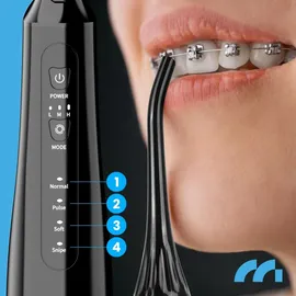 Maltec Munddusche Zahndusche elektrisch MalTec Toothie X60 150PSI Akku 2600 mAh 4 Betriebsmodi kabellos Schwarz Reisetasche