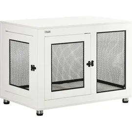 PawHut Hundekäfig mit 2 Türen, waschbaren Kissen, Moderne Stahl Hundebox Indoor Beistelltisch, Weiß+Schwarz, 94 x 60 x 71,5 cm