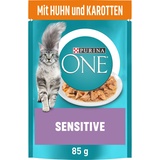Purina ONE Sensitive Katzenfutter nass, zarte Stückchen in Sauce mit Huhn, 26er Pack (26 x 85g)