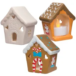 Keramik-Teelichthalter "Lebkuchenhaus" (pro Set 3) Bastelaktivitäten zu Weihnachten