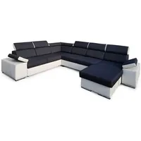 All4All Ecksofa mit Schlaffunktion Ariva Pano 334 cm x 264 cm - Wonlandschaft in U-Form - XXL Sofa - Schlafsofa Groß - Schwarz/Weiß - Gewebe mit Kunstleder - Seite Rechts - Modern 19