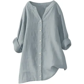 Sale Angebote Musselin Bluse Damen Elegant Einfarbig Tshirt V-Ausschnitt Leinenbluse mit Knöpfen Sommer Hemdbluse Baumwolle Leinen Shirts Oversize Oberteile Große Größen Leinenhemd Blusen - 5XL
