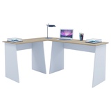 PKline Eckschreibtisch Computer Schreibtisch Arbeitstisch PC Tisch Bürotisch Eiche weiß