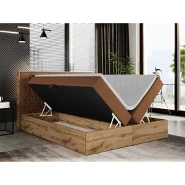 MKS Meble Boxspringbett 160x200 mit Bettkasten, Polsterbett 160x200 mit Matratze H3, Boxspringbett 160x200 mit Kopfteil, Boxspringbett mit Massivholz - Nessi... - Orange