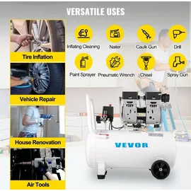 Vevor Flüsterkompressor 50 L, Leise Ölfrei Kompressor 750 W, Ölfrei Luftkompressor 68 dB, Druckluftkompressor 230 V, Silent Druckluft Kessel 170 L / min Abgasvolumen, mit Eingebautem Abluftventilator