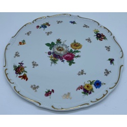 Casa Padrino Luxus Barock Porzellan Tortenplatte Weiß / Mehrfarbig / Gold Ø 31 cm - Runder Tortenteller - Luxus Barock Porzellan Accessoires - Reichenbach Porzellan - Made in Germany