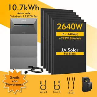 10,8 kWh inkl. 3x B2700 Erweiterungsakku + 6x 440 W Solarpanel