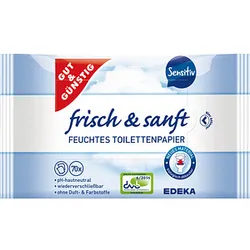 GUT&GÜNSTIG Feuchtes Toilettenpapier frisch & sanft 1-lagig, 140 Tücher