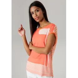 Shirtbluse, mit gestreiftem Rücken und überschnittenen Schultern, Gr. 40, koralle-lachsfarben, , 54666867-40