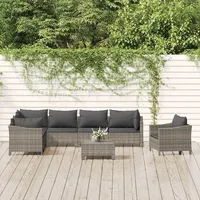 Ankonbej 8-tlg. Garten-Lounge-Set mit Kissen Grau Poly Rattan - Grau