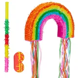 Relaxdays 3-teiliges Pinata Set mit Regenbogen Gelb,Pink,Rot