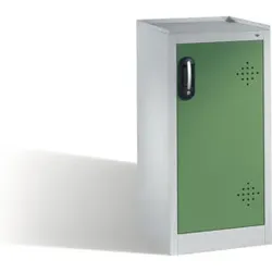 C+P Umwelt-Beistellschrank mit Drehtür, 2 Polyethylen-Wannen, H1020xB500xT500mm Front Resedagrün Korpus Lichtgrau