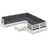 vidaXL Garten-Lounge-Set 9-tlg. mit Kissen weiß Kiefernholz