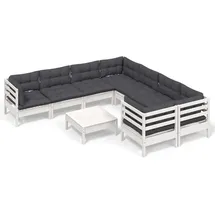 vidaXL Garten-Lounge-Set 9-tlg. mit Kissen weiß Kiefernholz