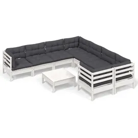 vidaXL Garten-Lounge-Set 9-tlg. mit Kissen weiß Kiefernholz