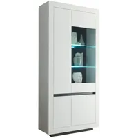 Furn.design Vitrine, Weiß, Anthrazit, Glas, Nachbildung, 6 Fächer, Sockel,