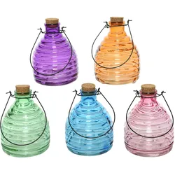 Decoris Umweltfreundliche Wespenfalle Glas 7x13cm transparent bunt 1 Stück sort. - Wespenfänger zum Aufhängen Bügel Wespen Fanggerät Fänger Wespen, Hornissen