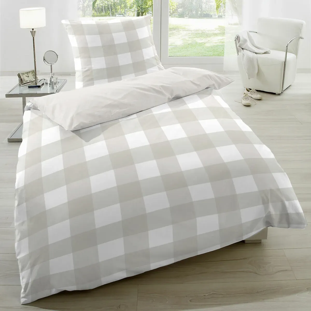 Enrico Coss Perkal Bettwäsche Karo 240x220 cm + 2x 80x80 cm | beige - beige