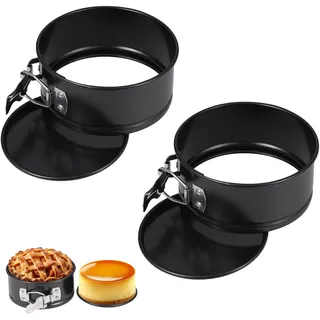 AONAYO 2er-Pack Kleine Kuchenform,11cm Kuchenform Klein,Springform Klein Backblech,Kohlenstoffstahl Mini,Antihaftboden,Schwarz Mit Flachem Boden Mini Backform Geeignet Zum Backen Von Kuchen