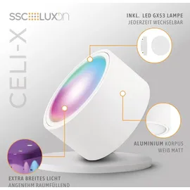 SSC-LUXon CELI-X Aufbaustrahler weiß flach mit LED Lampe kompatibel mit Alexa, Siri & Google - Spot mit Smart LED RGB+W GX53