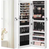 SONGMICS Schmuckschrank hängend, Hängeschrank, abschließbarer Spiegelschrank, Wandschrank mit rahmenlosem Ganzkörperspiegel und 2 separaten Make-up-Organizern, für Ketten, Ohrringe, weiß JJC001W01
