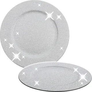 alles-meine.de GmbH Teller/Platzteller Glitzer - Silber Ø 33 cm - großer Unterteller/Plätzchenteller - Weihnachtsteller rund flach - Dekoteller - Gedeckter Tisch - Gesche..