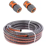 FUXTEC Gartenschlauch (50m) Set FX-WW-SET9 – flexibler Wasserschlauch Schlauchverbinder/Schlauchkupplung mit Wasserstopp – zur Gartenbewässerung
