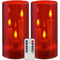 2er-pack Batteriebetriebene Flammenlose Kerzen Mit Fernbedienung Und Timer, Led Mit Drei Dochten, Romantische Hochzeit, Perfekte Heimdekoration (rot)