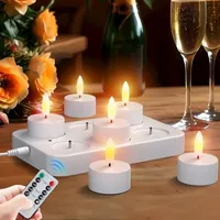 6 Stück Wiederaufladbare LED Kerzen, Elektrische LED Teelichtkerzen Flackernde Flamme mit Ladestation und Fernbedienung, Dekoration für Weihnachten