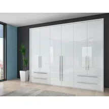 PLACES OF STYLE Drehtürenschrank PLACES OF STYLE "Piano, inklusive Rahmen und Beleuchtung, soft-close-Funktion", weiß (weiß hochglanz), B:277cm H:226cm T:60cm, Spanplatte, Schränke, Drehtürenschrank, UV lackiert, hochglänzend weiß oder beige, FSC-zertifiziert